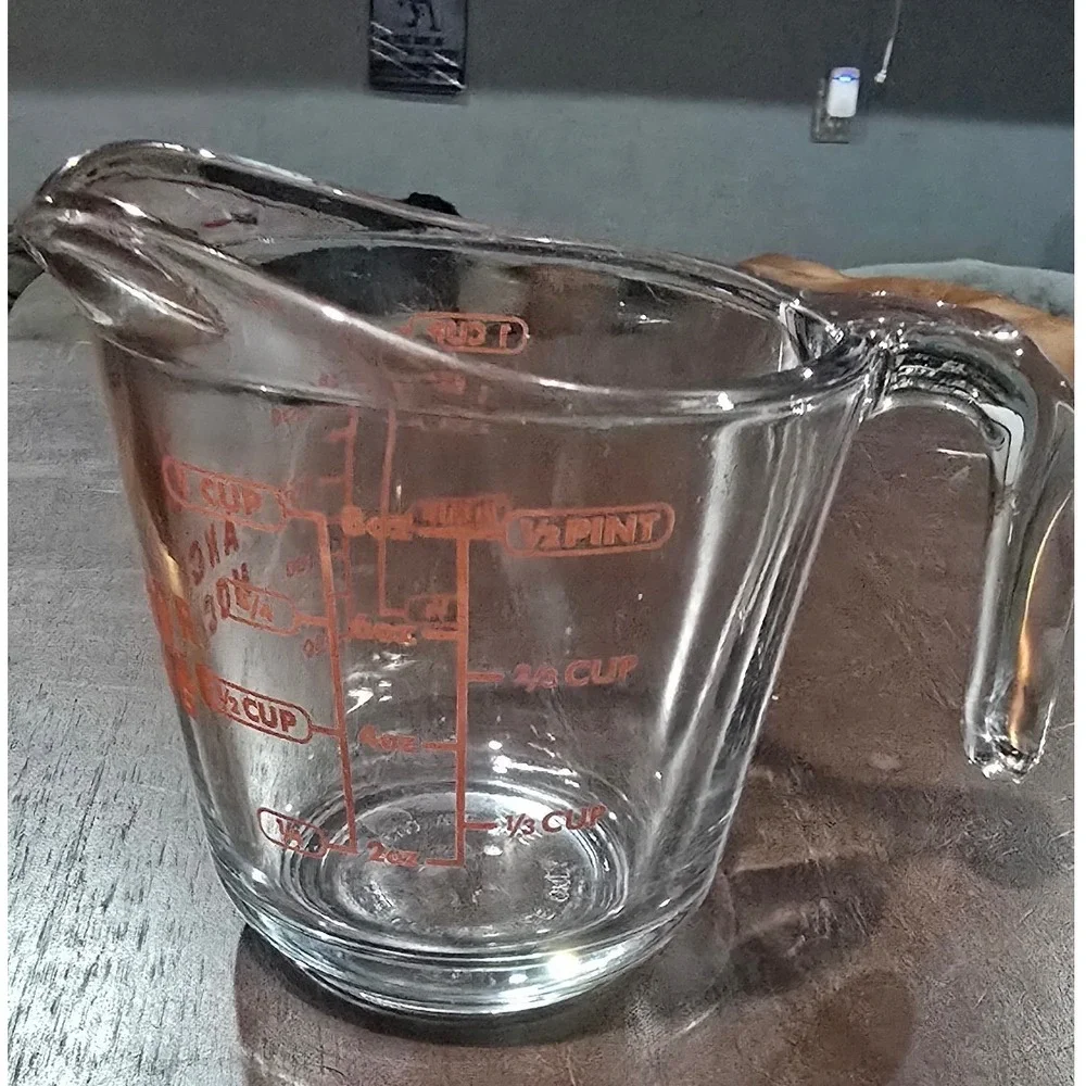 Anchor Hocking‎ Glass Measuring Cup 1 Cup 8oz Red Lettering Clear Vintage Style